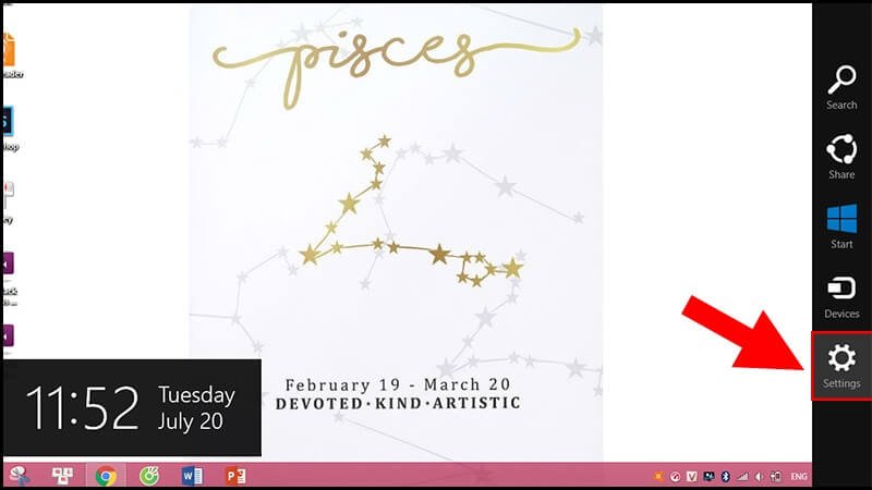 Bước 1 mở Control Panel và Settings để thay đổi hình nền Windows 8