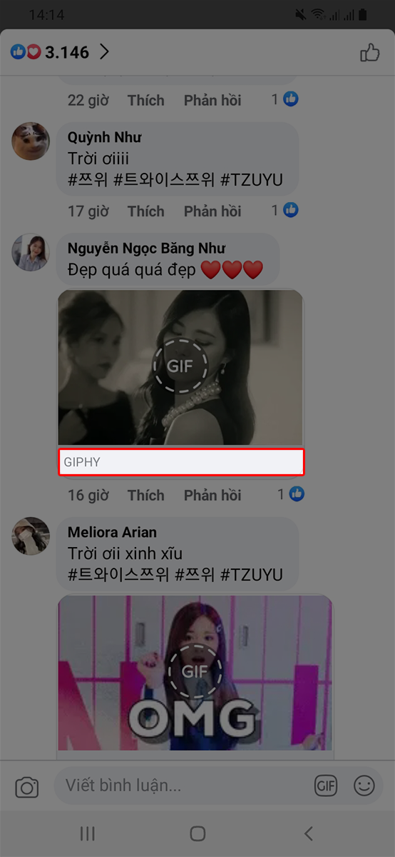 Chọn ảnh Gif, nhấn vào thanh Giphy bên dưới ảnh Gif trên điện thoại