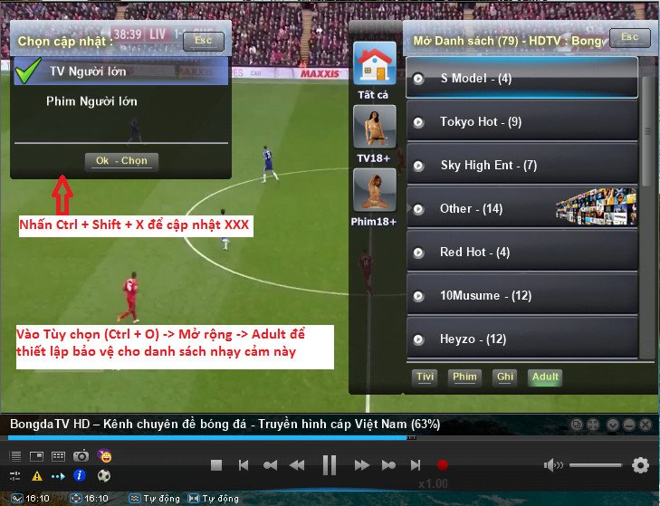 Các kênh phim truyện và TV18+ trong phần mềm xem tivi trên máy tính mạng FPT