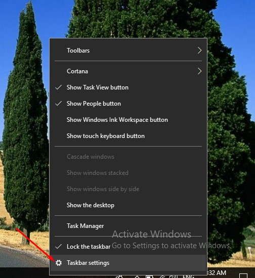 Cách ẩn hiện thanh Taskbar trên Windows 10: Bước 1 - Mở Taskbar Settings