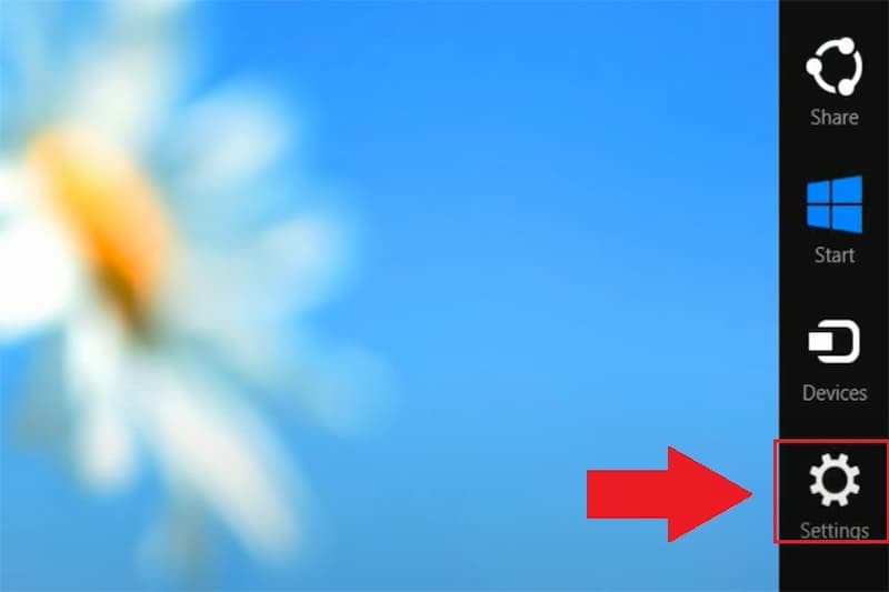 Cách bật Bluetooth trên máy tính Win 8: Mở Settings