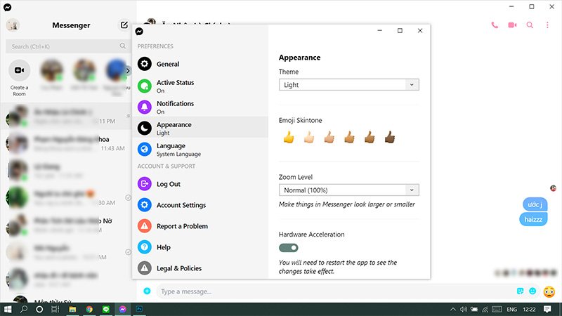 Minh họa chế độ Light cho Dark Mode Messenger trên Desktop