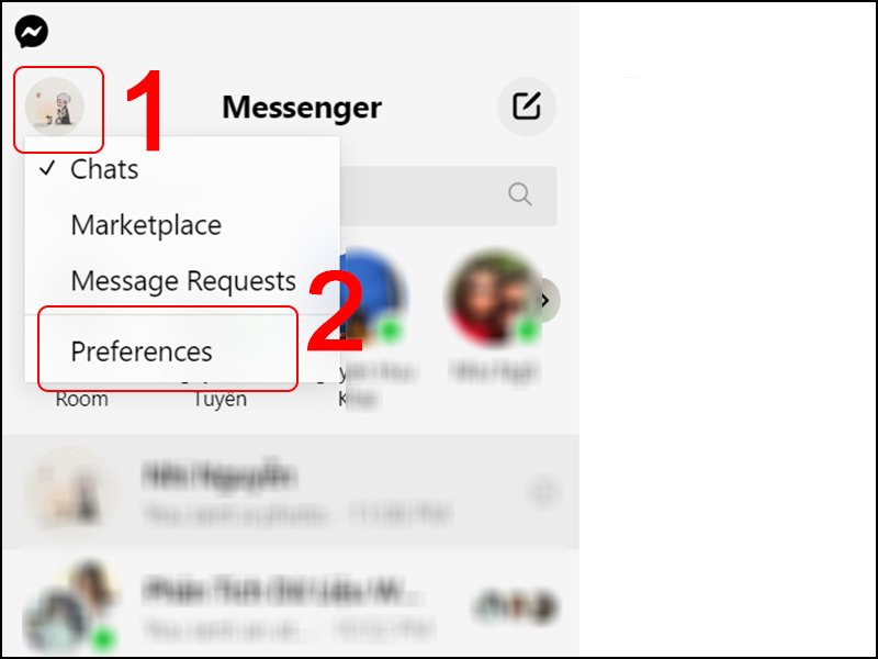 Mở cài đặt Preferences để kích hoạt Dark Mode Messenger trên Desktop
