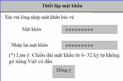 Giao diện đặt mật khẩu cho ứng dụng quản lý USB Token của VNPT-CA