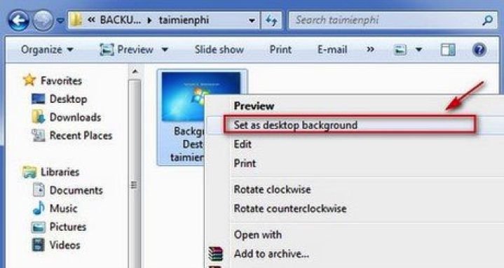 Win 7 right-click context menu, set as desktop background
