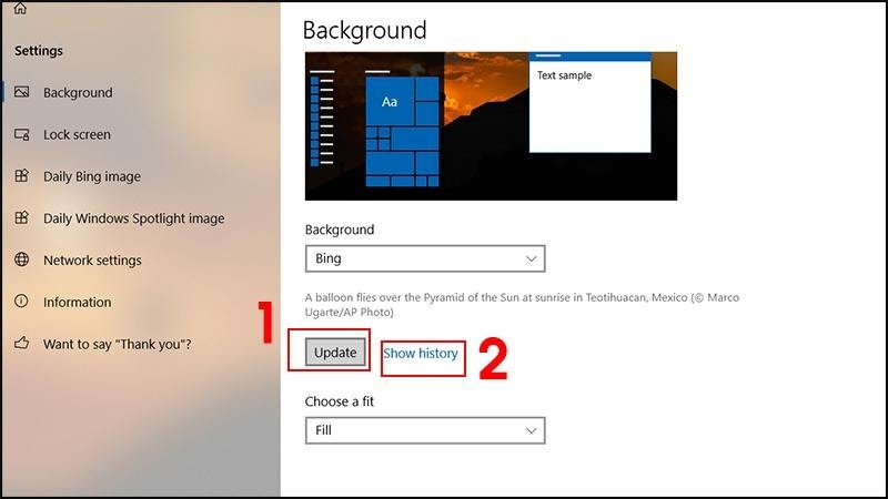 Cập nhật và xem lịch sử hình nền trong Dynamic Theme