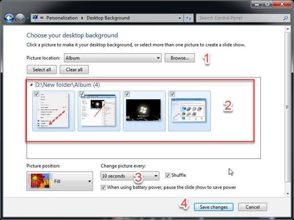 Lưu thay đổi cài đặt hình nền máy tính Windows 7