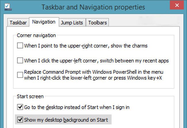 Win 8/8.1 Taskbar and Navigation properties