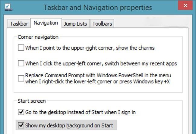 Cài đặt hình nền máy tính Win 8 bằng Taskbar Properties