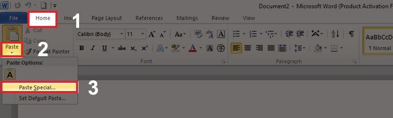 Chọn Paste Special để chuyển trang Word thành ảnh