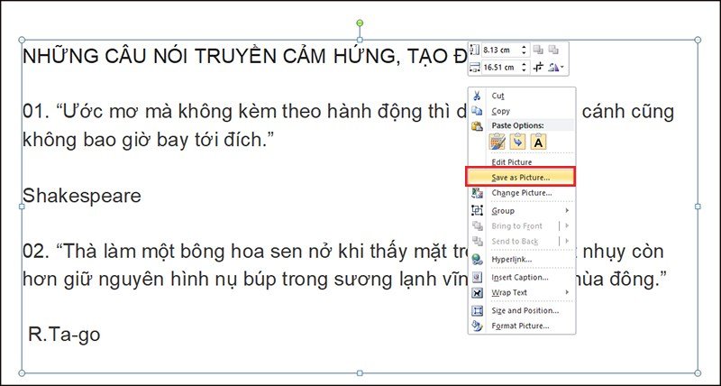 Thực hiện Save as Picture để lưu ảnh từ trang Word trên máy tính
