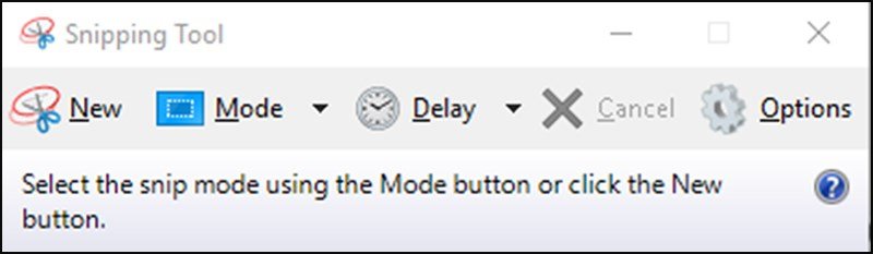 Giao diện chính của công cụ Snipping Tool trên máy tính