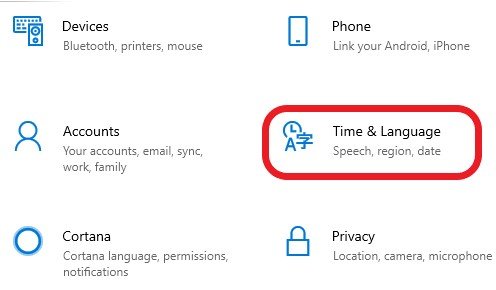 Truy cập Time & Language để thiết lập ngôn ngữ hiển thị