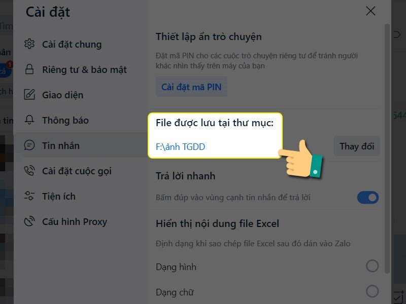 Zalo đã đổi thư mục lưu file thành công trên máy tính