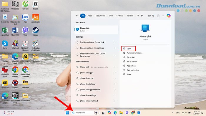 Mở Phone Link trên máy tính