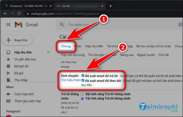 Cài đặt chung Gmail: Tùy chọn đề xuất email để trả lời và theo dõi