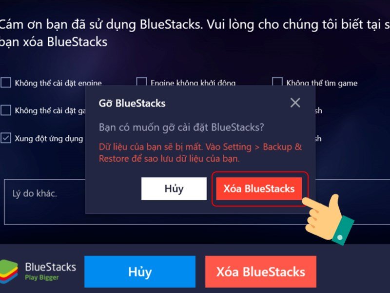 Xác nhận quá trình xóa Bluestacks triệt để