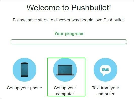 Nút thiết lập máy tính trong Pushbullet hỗ trợ gửi tin nhắn SMS