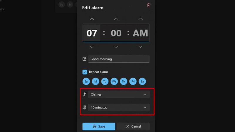 Tùy chỉnh âm thanh và thời gian báo lại khi cài đặt báo thức