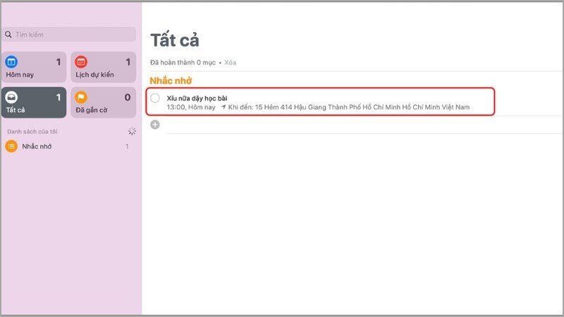 Kích hoạt lời nhắc đã tạo để hệ thống cảnh báo đúng thời gian