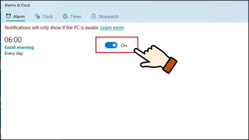 Tắt hoặc bật báo thức đã cài đặt trên máy tính