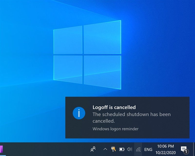 Thông báo Logoff is cancelled xác nhận hủy hẹn giờ tắt máy tính