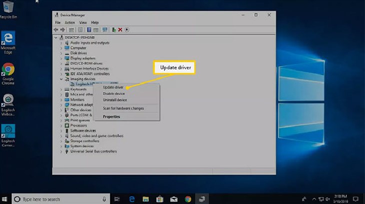 Chọn "Cập nhật driver" để xem Windows có tìm thấy phần mềm hay không