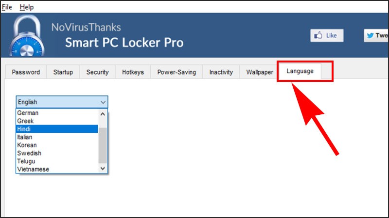 Thay đổi ngôn ngữ phần mềm khóa màn hình máy tính Smart PC Locker Pro