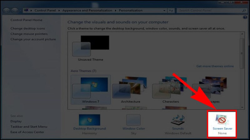 Chọn Screen Saver để tùy chỉnh khóa màn hình máy tính