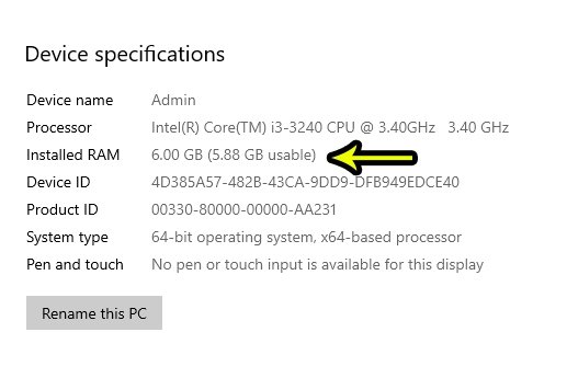 Bước 3: Thông tin Installed RAM