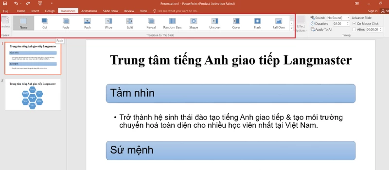 Cách thêm hiệu ứng chuyển tiếp giữa các slide