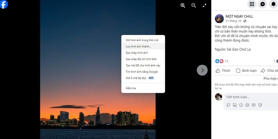 Nhấp chuột phải vào ảnh và nhấn chọn 