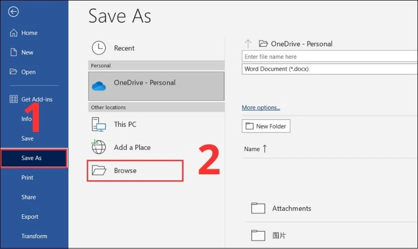 Menu File với tùy chọn Save hoặc Save As để lưu tài liệu