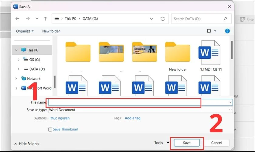 Đặt tên file và nhấn Save để hoàn tất lưu tài liệu vào ổ đĩa