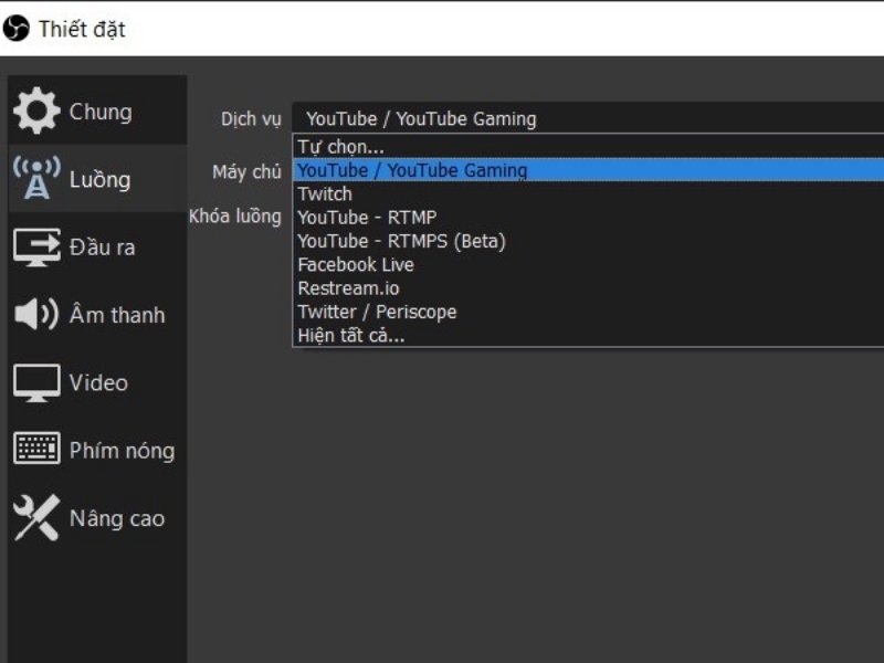 Giao diện phần mềm OBS Studio hỗ trợ phát trực tiếp YouTube trên máy tính
