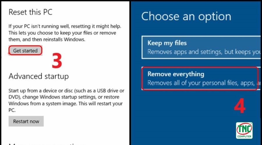 cách reset máy tính bằng bàn phím - Chọn Remove Everything