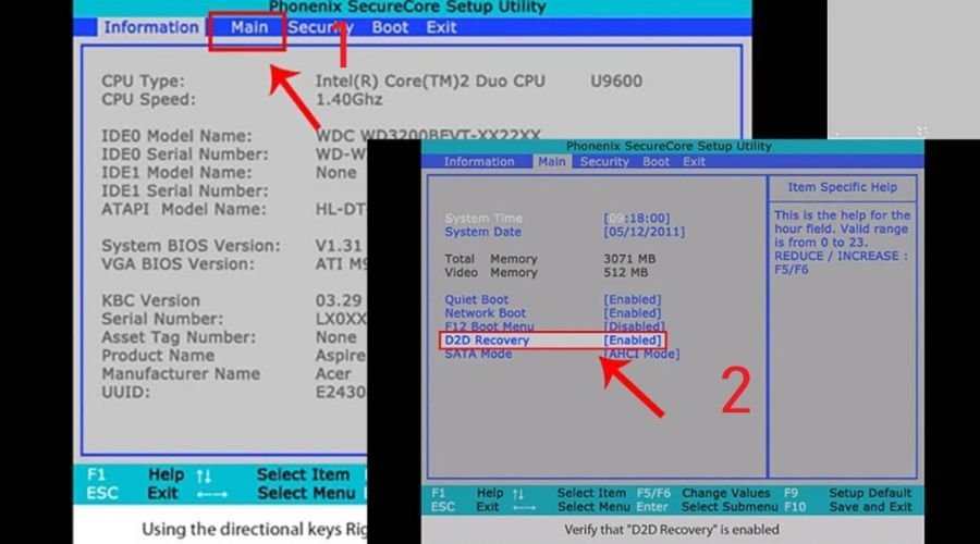 cách reset máy tính bằng bàn phím - Kiểm tra D2D Recovery