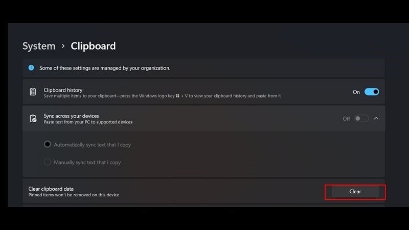 Xóa toàn bộ lịch sử Clipboard trên Windows thông qua cài đặt hệ thống