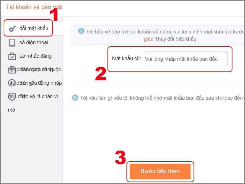 Nhập mật khẩu hiện tại để tiếp tục quá trình đổi mật khẩu Weibo trên máy tính