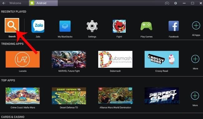 Tìm kiếm Minecraft trên Bluestacks để tải Minecraft trên máy tính