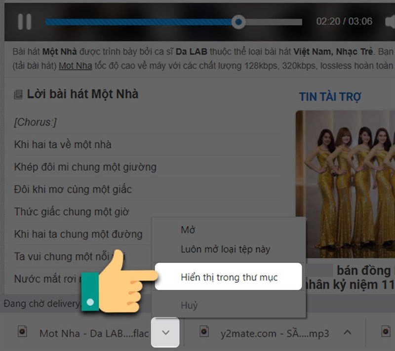 Kiểm tra vị trí lưu trữ bài hát đã tải về máy tính