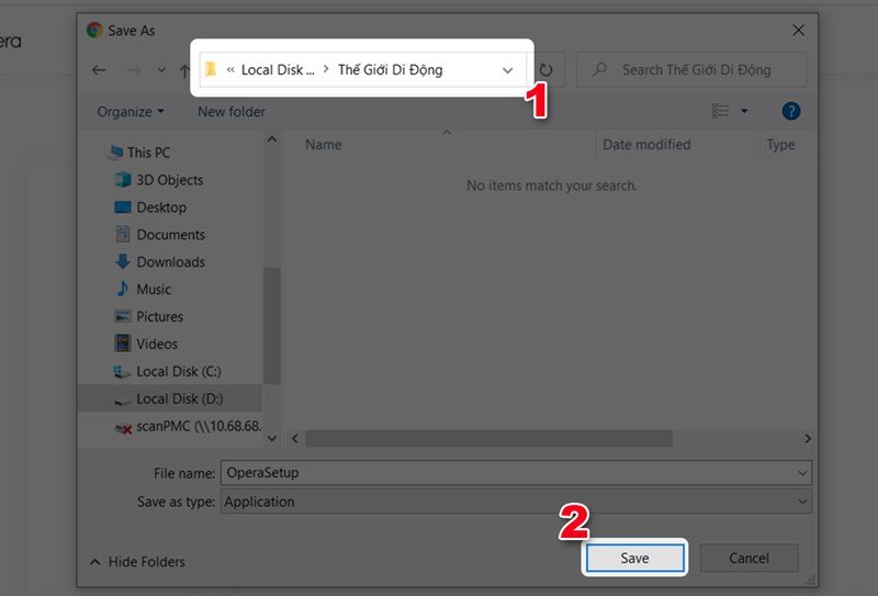 Giao diện chọn nơi lưu file cài đặt trình duyệt Opera trên máy tính
