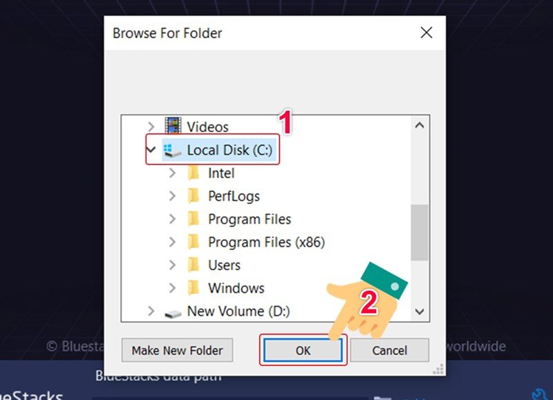 Xác nhận nơi lưu trữ Bluestacks trước khi cài Boom M