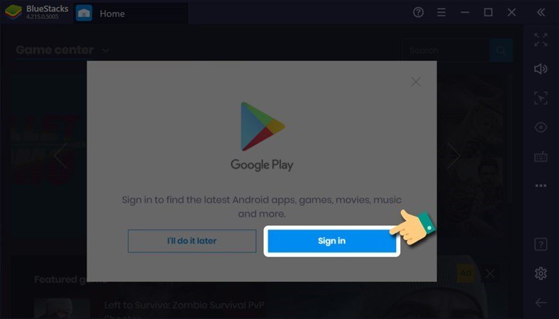 Đăng nhập tài khoản Google để tải game Boom M