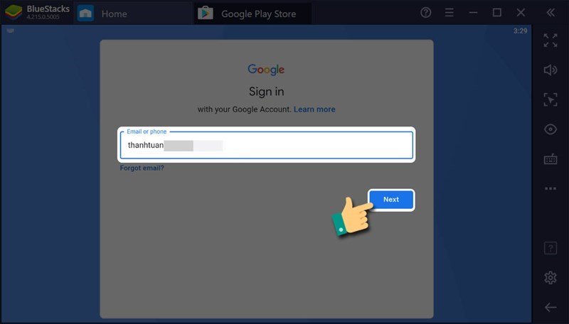 Nhập tài khoản Google Play để chơi Boom M
