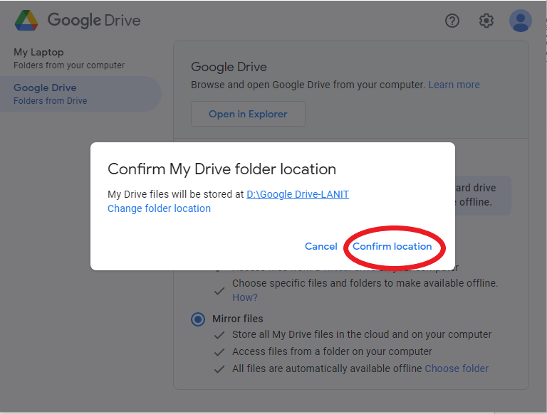 Lưu cài đặt và khởi động lại Google Drive để áp dụng thay đổi vị trí