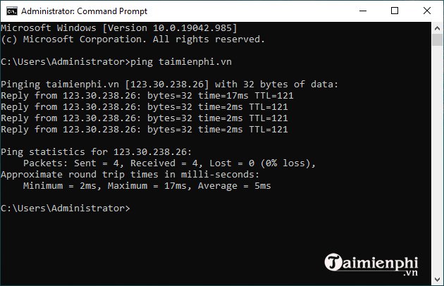 Thực hiện lệnh ping trong Command Prompt để kiểm tra kết nối mạng máy tính