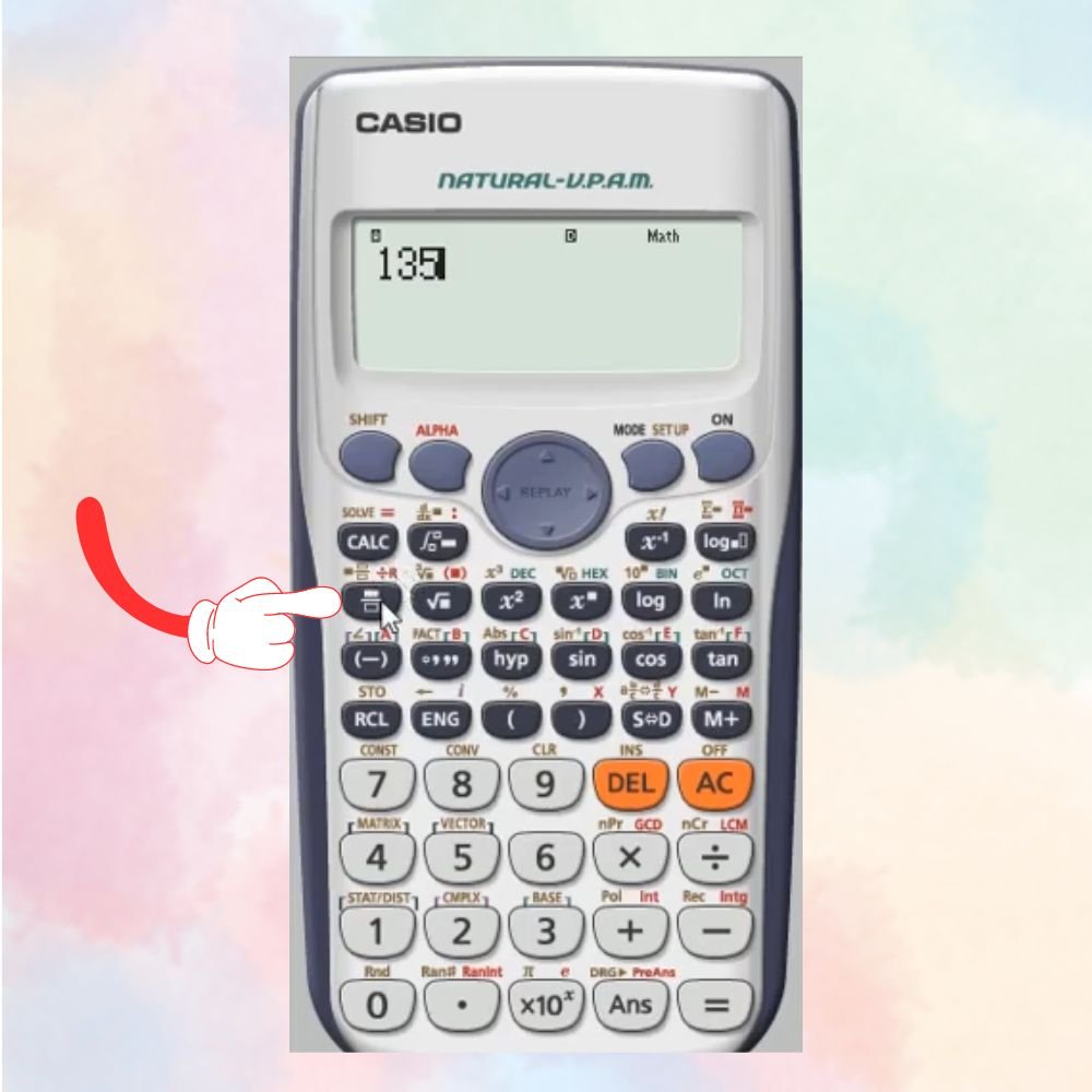 Màn hình máy tính Casio 580 hiển thị các phím chức năng tìm số dư