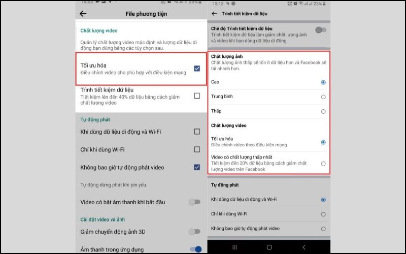 Cài đặt trên Android - Chất lượng ảnh video