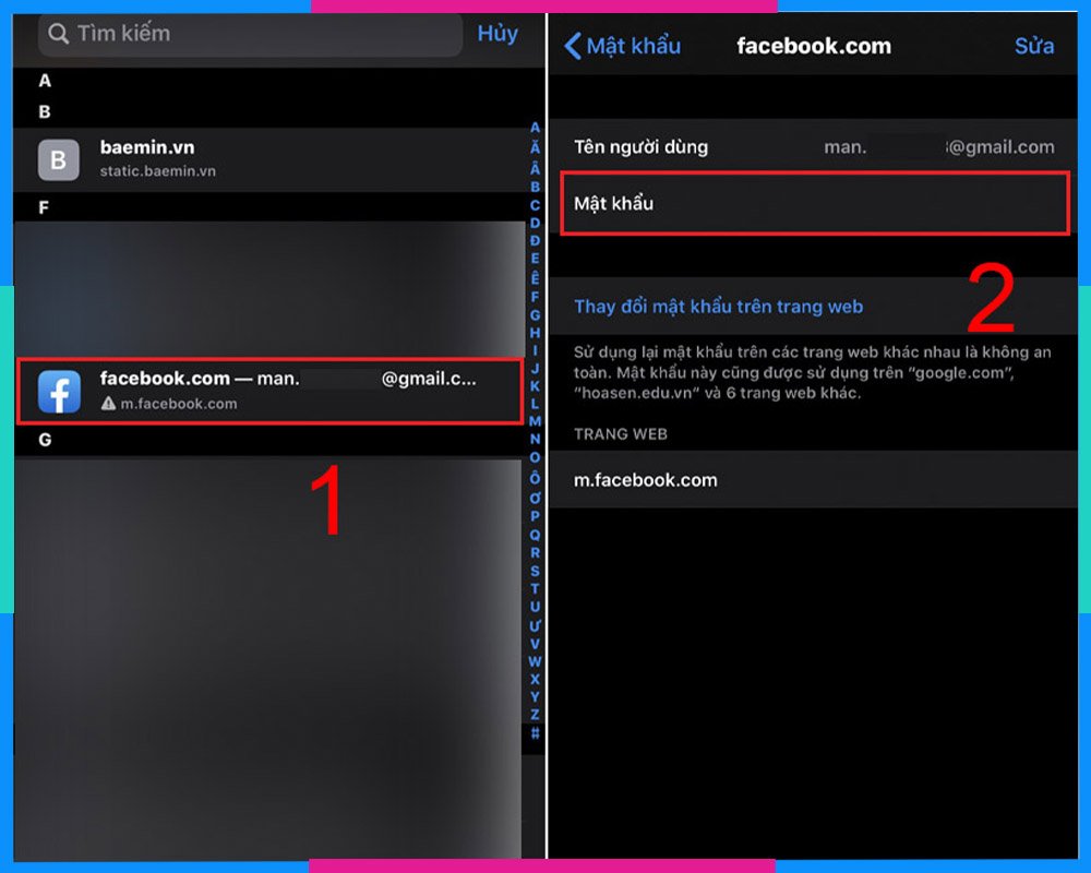 Xem mật khẩu Facebook đã lưu iPhone iOS 13